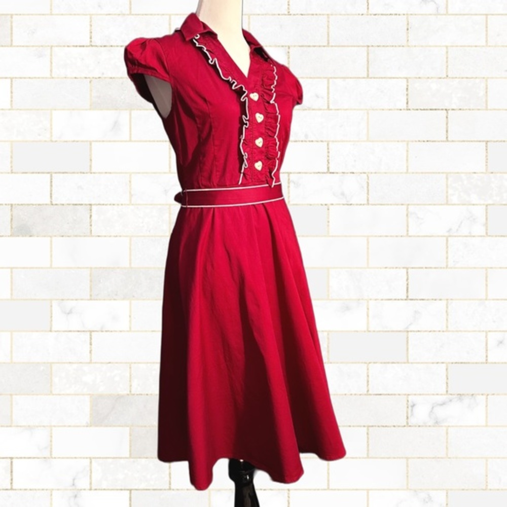 Red Heart Button Retro Dress